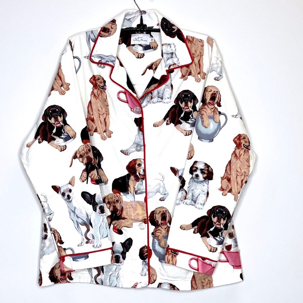 🐩 The Cat's Pajamas SAUCY PUPS Dogs Puppies Flannel Pj Top sz S
